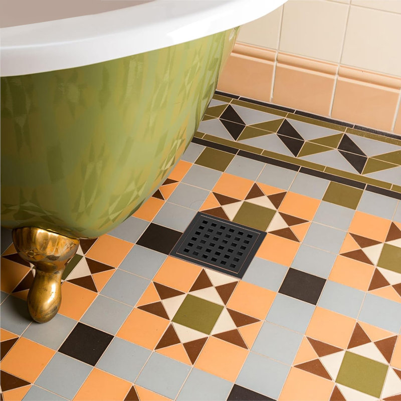 Drain de plancher de douche carré 4 pouces, grille Quadrato, Bronze frotté à l'huile
