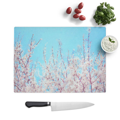 Tempered Glass Top of the Blossom Tree in Abstract Cutting Board
