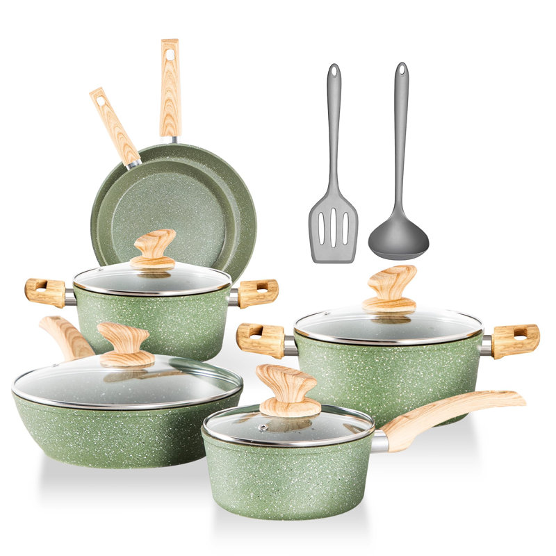 Non-Stick Aluminum Cookware Set, Green