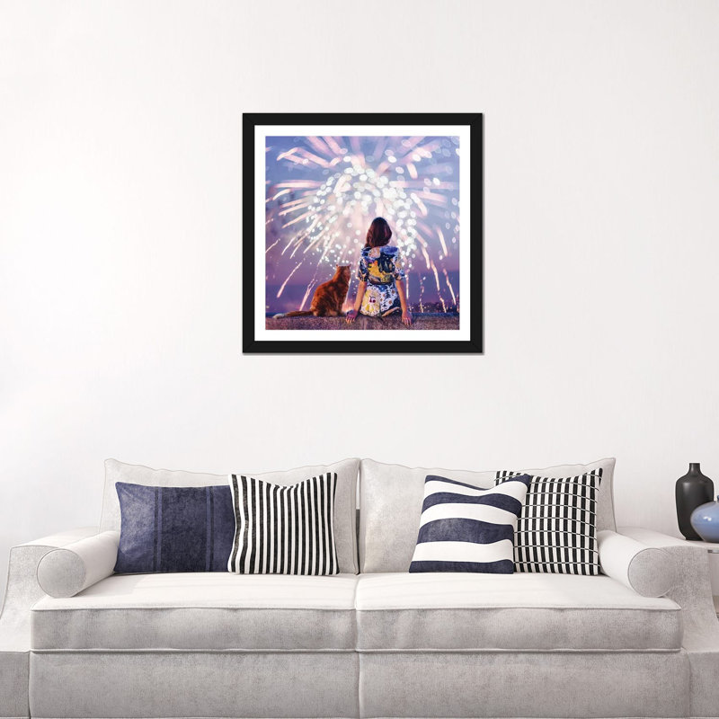 Nuit. Magie. Feux d’artifice de Hobopeeba-impression, H 24 po x l 24 po x p 1 po, Blanc, Papier encadré noir