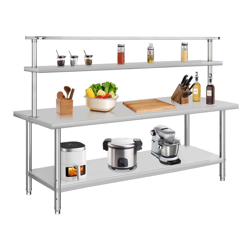 Heavy Duty Stainless Steel Prep Table with Adjustable Overshelf