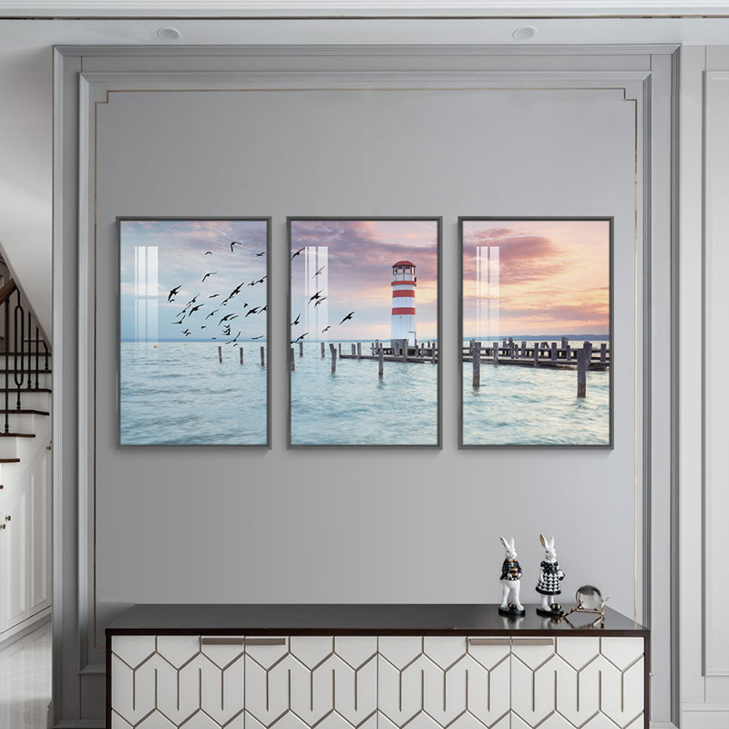 Bord de mer - Photographie flottante sur toile 3 pièces, H 48,3 po x l 72,9 po x P 1,65 po, Noir