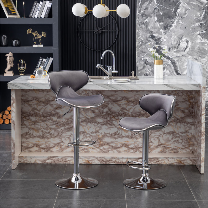 Tabouret de bar pivotant rembourré en velours Masaccio, ensemble de 2