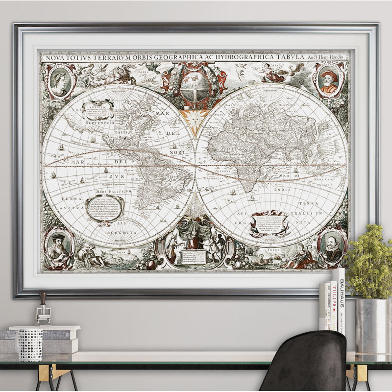 « treasue map », impression, H 18 po x l 27 po x P 1,5 po, Cadre argenté