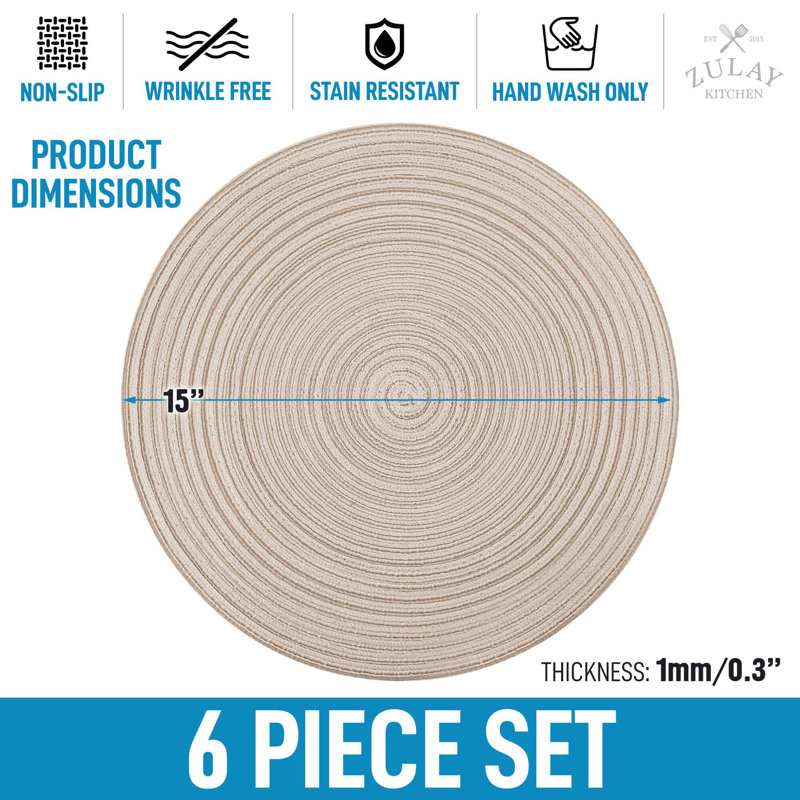 Beige Braided Fabric Round Placemats Set of 6