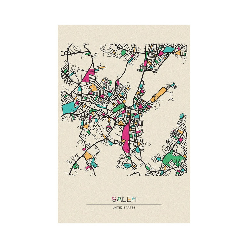 Salem, Massachusetts Map by Ayse Deniz Akerman - Wrapped Canvas Gallery-Wrapped Canvas Giclée
