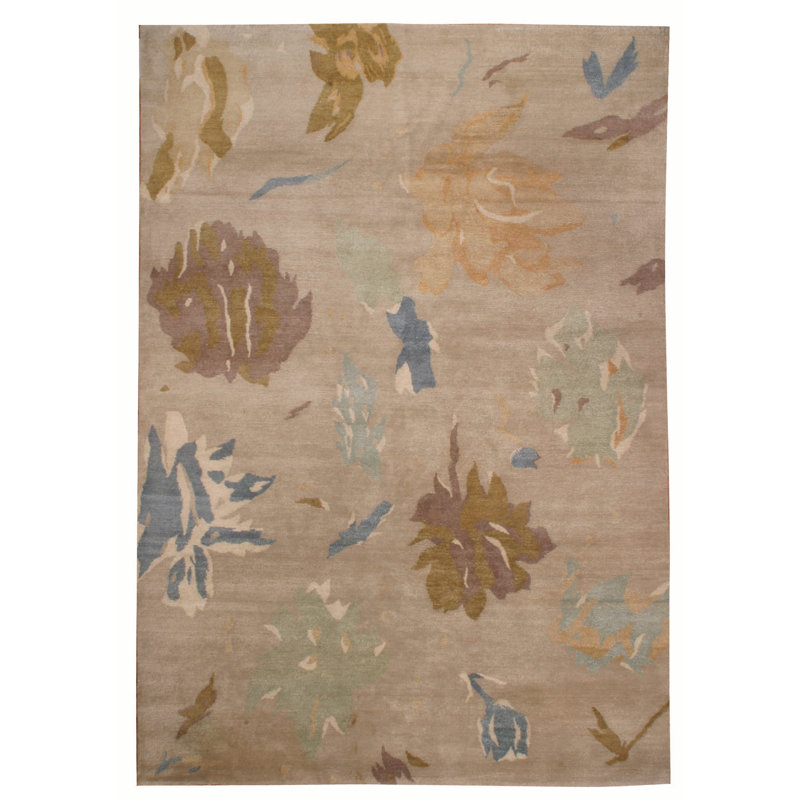 Capri Floral Area Rug in Beige/Sand/Blue, Rectangle 3' x 5'