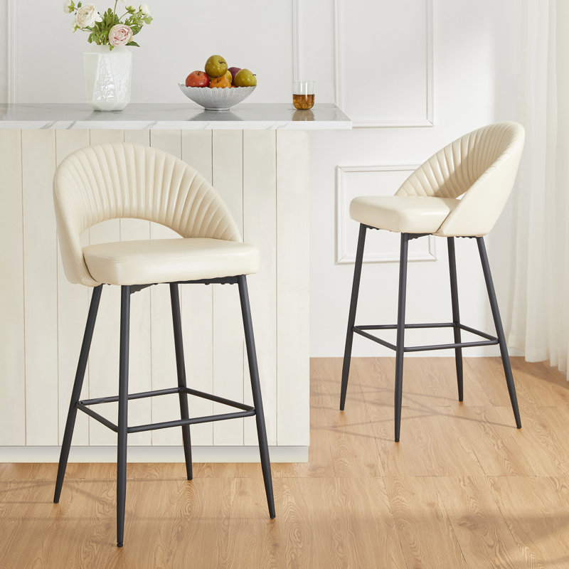 Tabouret de bar rembourré matelassé Ejvind, Crème, Bar Stool(30" Seat Height)