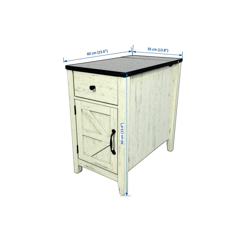 Table de bout de charme avec rangement polyvalent et fonction de charge, Blanc/Noir