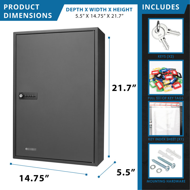 Armoire à clés grise en acier pour 200 clés - réglable, serrure, fixation murale, étiquettes colorées organisées pour une organisation pratique et réglable