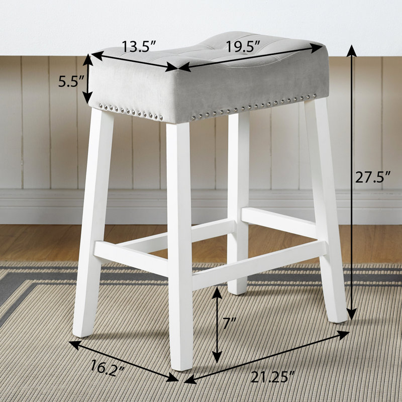 Tabourets de velours à hauteur de comptoir, 2 unités, sièges de selle gris, blanc délavé, tabourets robustes en bois d'hévéa 2 pièces, construction