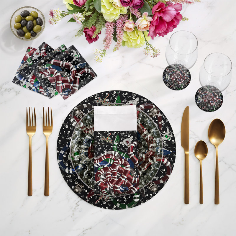Ouroboros Skulls Vegan Leather Round Pebble Placemat