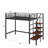 Metal Loft Bed In Twin Size, Featuring An Upper Grid Storage Shelf And Side Storage Ladder-1316729126