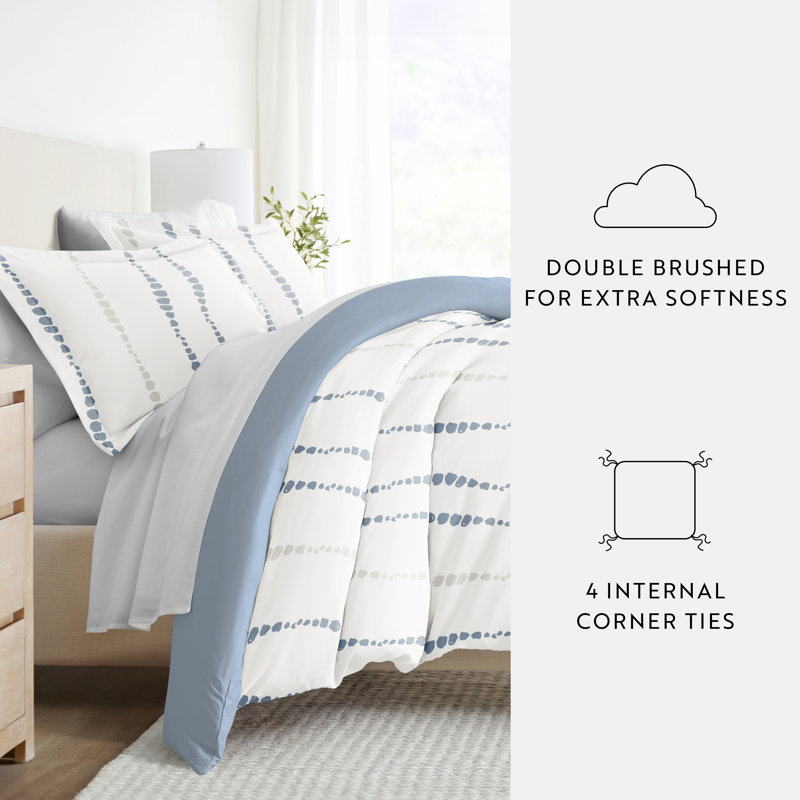 Blue Striped Full Duvet Set with Down Alternative Fill