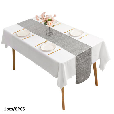 Sparkling Sequin Table Runner Set - Glittery Dining Decor For Weddings, Parties & Events, Silver Sequined Table Runner