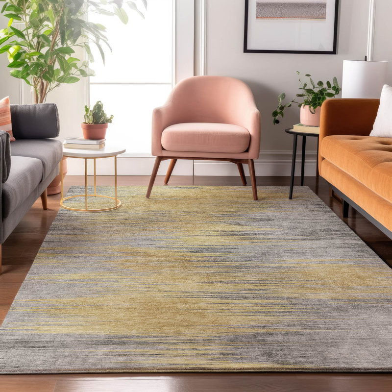 Premium Machine Washable Prisco Gold Rug, Rectangle 2'6" x 3'10"