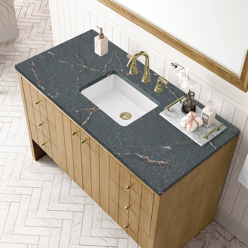 Hudson 48'' W Single Vanity, Parisien Bleu, 8" Widespread, Light Natural Oak