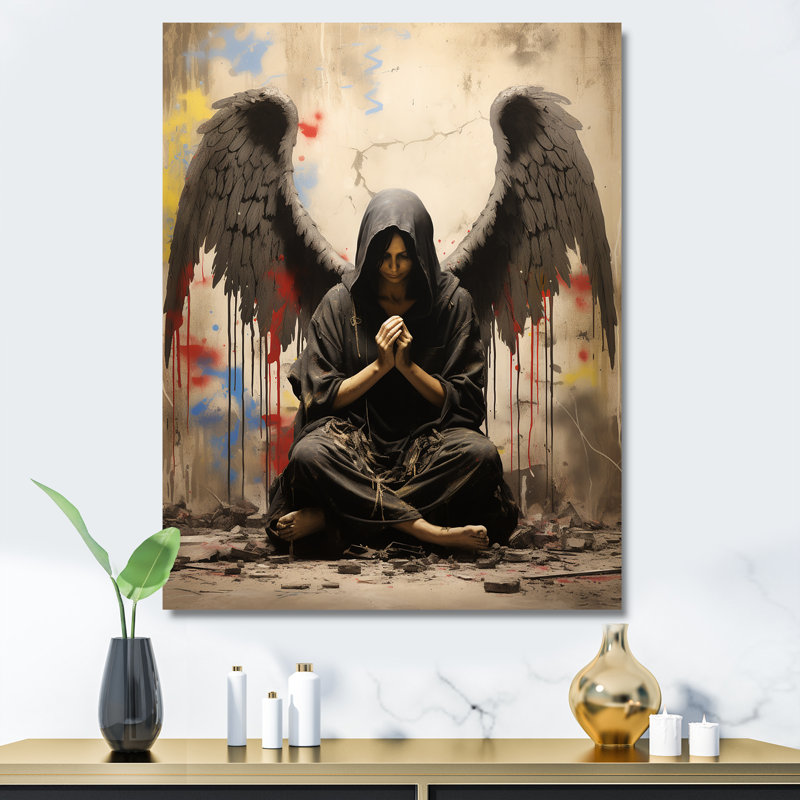 Angel Wings, art rebelle II - art mural Pop Art, Cadre photo noir, H 44 po x l 34 po