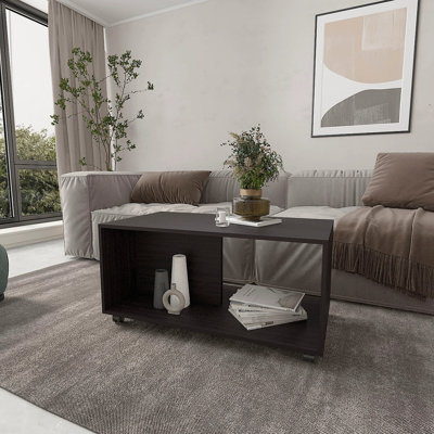 Table basse avec rangement ouvert et roulettes