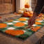Paillasson d'automne à carreaux verts et citrouilles, tapis de bienvenue, tapis décoratif pour la porte d'entrée