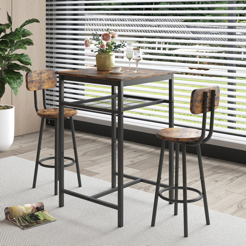 Bar Table Set With Backrest Stools & Partition, Kitchen Counter Height Dining Set, Brown, Brown/Black, Black