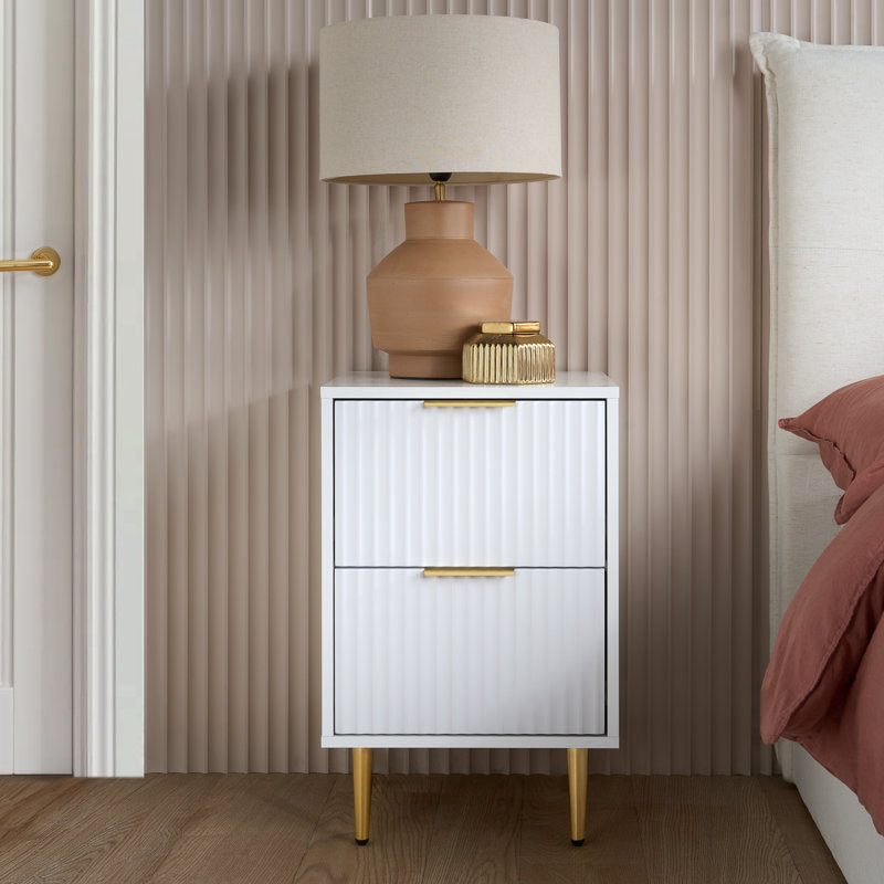 Bethzaida 2 Drawer Fluted Bedside, White