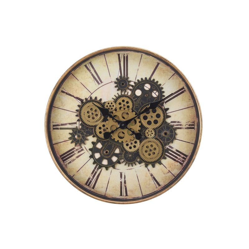 Horloge, 20 po, mécanisme d'engrenage, horloge murale, brun, transitionnel