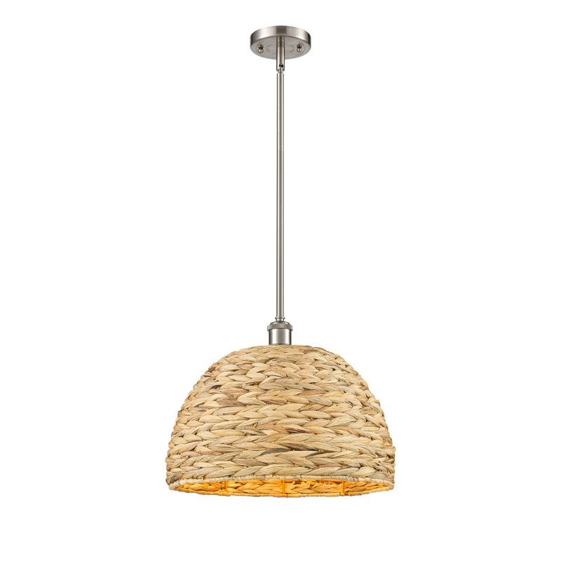 Malaga Woven Rattan 1 Light Stem Hung Pendant, 133" H x 15.75" W x 15.75" D, Satin Nickel