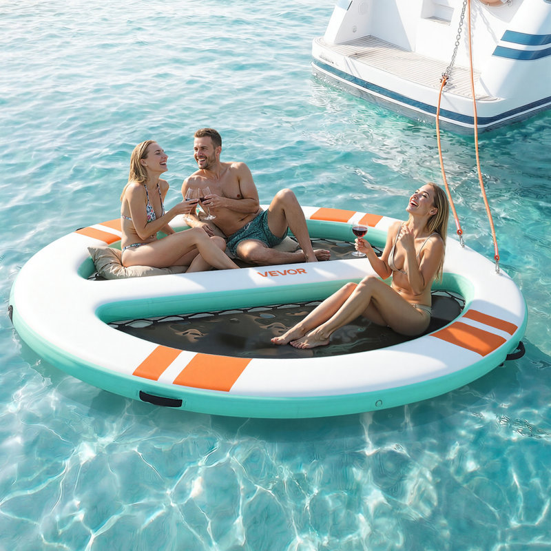 Quai flottant gonflable, plateforme de quai gonflable ronde 10 x 8 pi, tapis gonflable antidérapant avec sac de transport portable et échelle détachable, plate-forme flottante pour la piscine