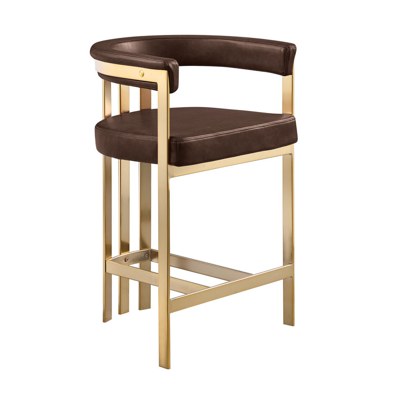 Tabouret Leathaire avec structure en chrome mat, Siège espresso / cadre doré