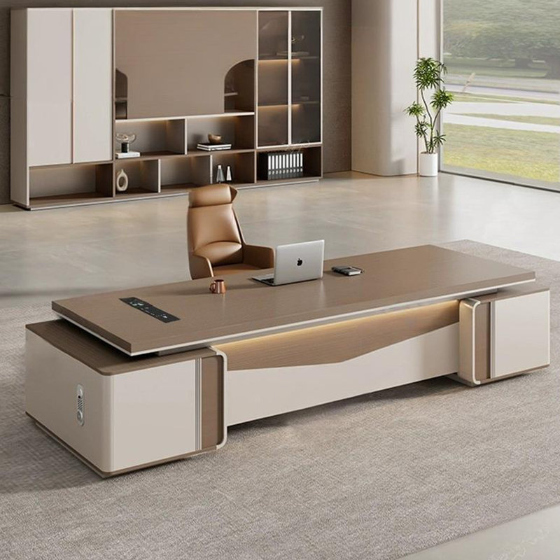 Bureau de direction 78,74 "moderne en bois manufacturé brun, H 29,53 po x l 78,84 po x P 31,5 po