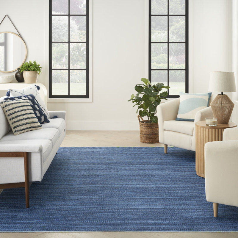 Daline Abstract Machine Washable Cotton Area Rug in Blue, Rectangle 9'2" x 12'