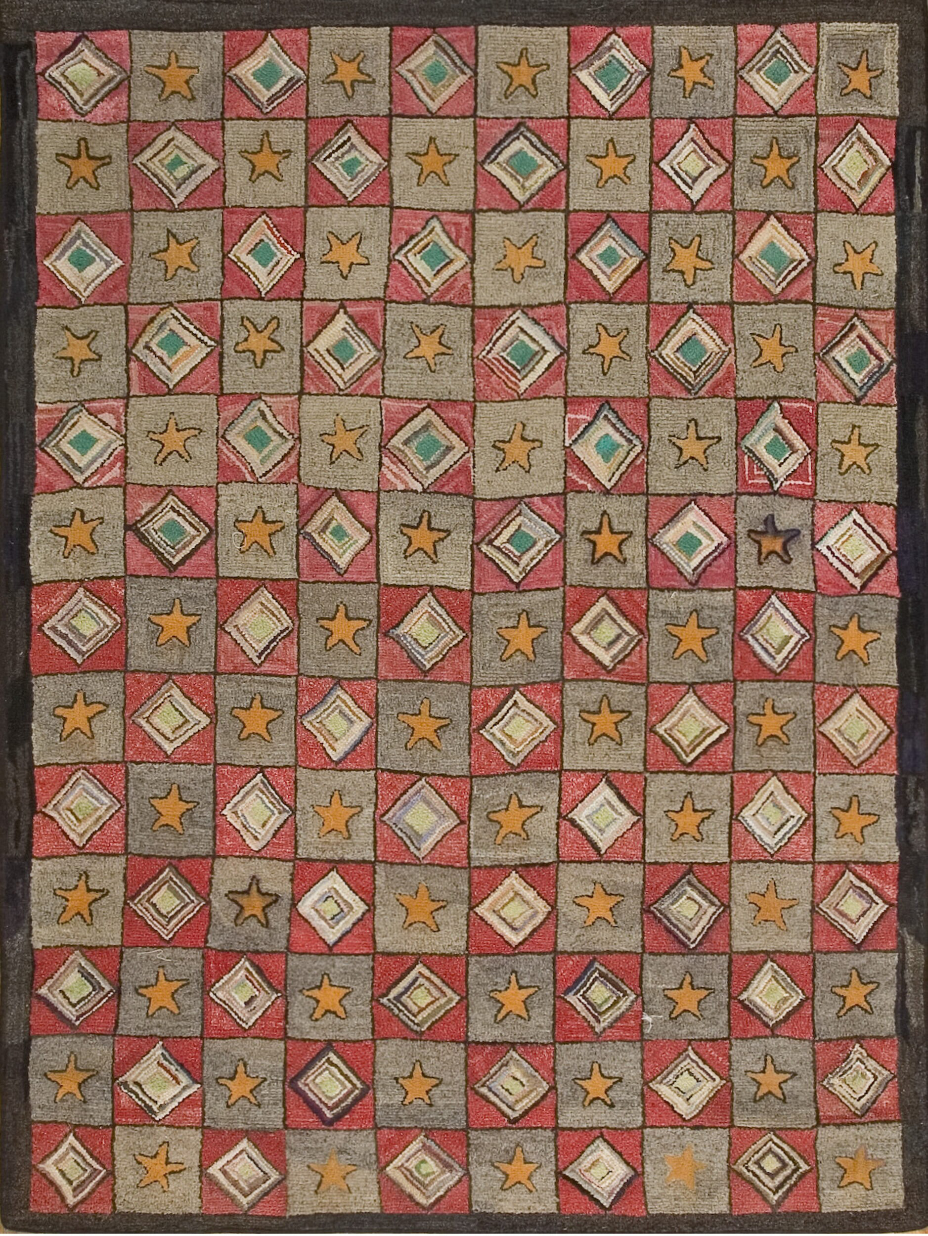Rugs On Net Squarish Antique American Geometric Folk Art Star Design ...