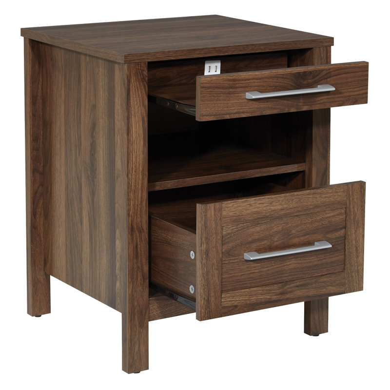 Table de chevet 2 tiroirs Dwane, Noyer classique