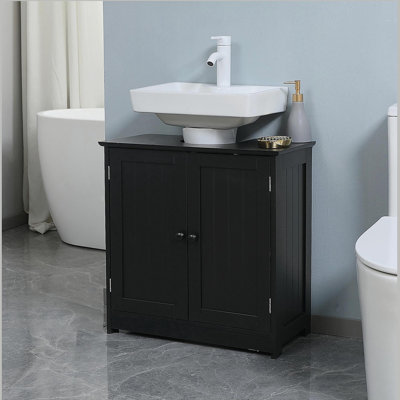 Armoire de salle de bain sous le lavabo avec 2 portes et tablette HOMcom, noir