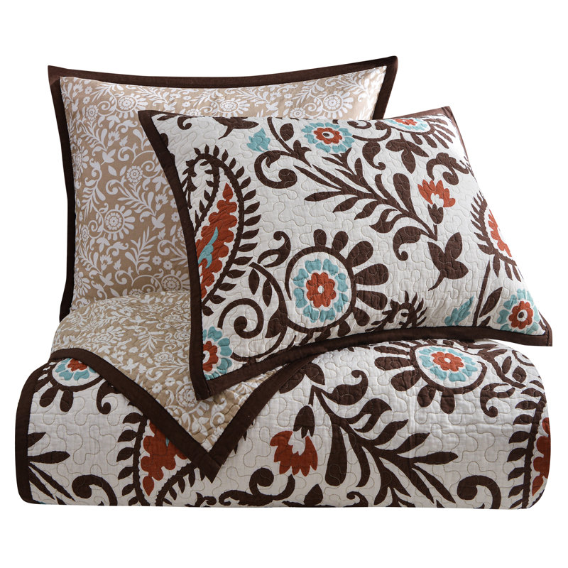 Rebecca Red and Brown Cotton King Reversible Quilt Set