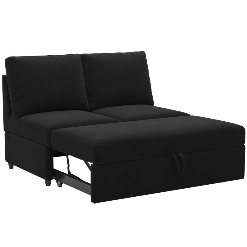 Rafael Armless Pullout Sleeper Sofa Module, Black Velvet