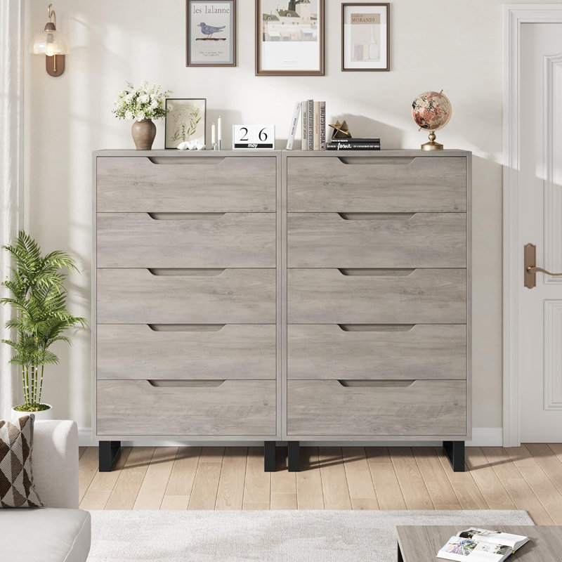 5-Drawer White Wooden Dresser, 50" Tall Vertical Chest for Bedroom, Living Room, Hallway, Gray