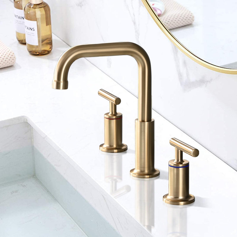Widespread Double Handle Bathroom Faucet with Pop Up Drain, Brushed Gold