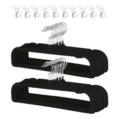 Paquet de 20 cintres minces antidérapants en velours avec crochets rotatifs à 360 °, encoches d'épaule et crochets de connexion - Organisateur de garde-robe peu encombrant pour costumes, pantalons et serviettes - Noir