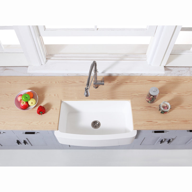 Kingston Brass Arcticstone 36-Inch Solid Surface White Stone Apron-Front Single Bowl Farmhouse Kitchen Sink