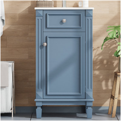 Meuble-lavabo autoportant de 18 pouces avec lavabo en céramique, porte à fermeture douce, tablette réglable, style champêtre français en bleu