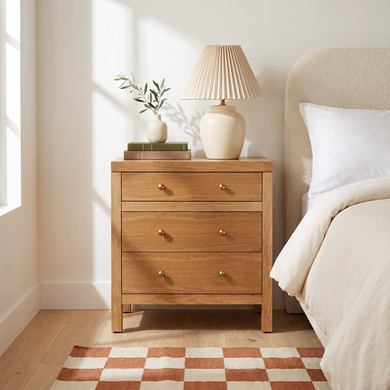 Celine 25" 3-Drawer Nightstand, Natural, Natural