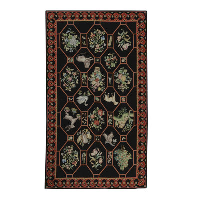Tapis noir et rouge de haute qualité noué à la main
