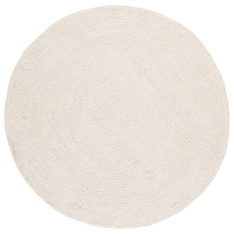 Novelty Hand Tufted Wool & Cotton Solid Color Rug in Ivory, Round 5'