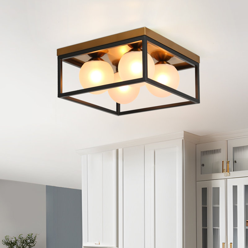 Yearb 4-Light Black & Gold Flush Mount with Globe Frosted Glass for Dry Indoor, Brass/Black