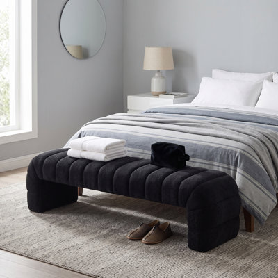70" Wide Modern Upholstered Daybed Bench With Channel Tufting – Chenille Chaise & Foot Stool For Bedroom Or Living Room