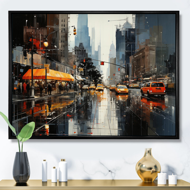Cityscape Collage II sur toile, H 16 po x l 32 po x P 1 po, Cadre flottant noir