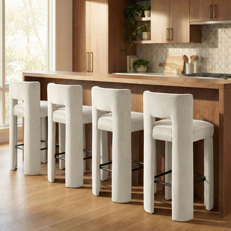 Tabouret de bar Zuno, Velours crème