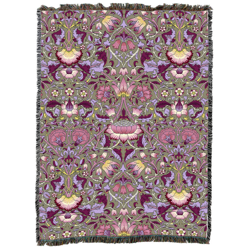 Couverture Pure Country Weavers William Morris Lodden Dianthus XL - Artisanat d'art - Jeté en coton tissé à la main, Dianthus